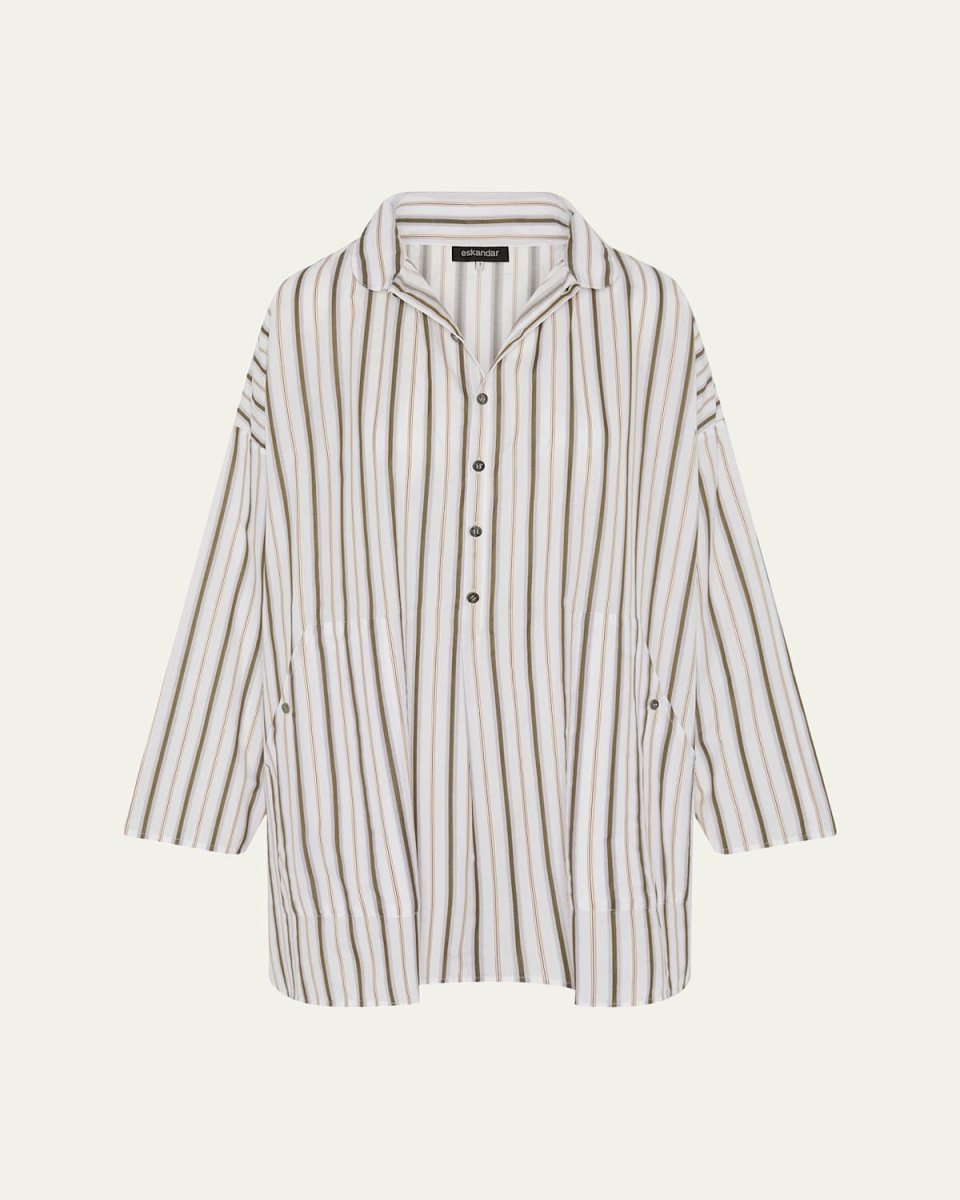 Sloped-Shoulder Wide A-Line Artists Smock With Pleated Collar (Long Plus Length)